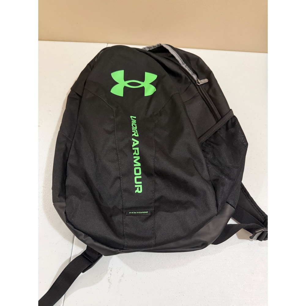 Under Armour Hustle Lite Backpack Black Neon Green UA Storm Laptop Bag